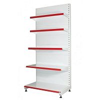 Стеллаж с полками и красными ценникодержателями