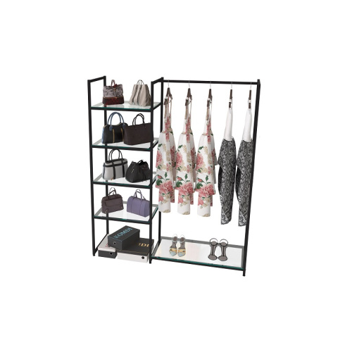 Стеллаж для магазина со стеклянной полкой KC1701(черн)