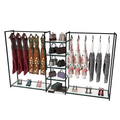 Стеллаж для магазина со стеклянной полкой KC1704(черн)